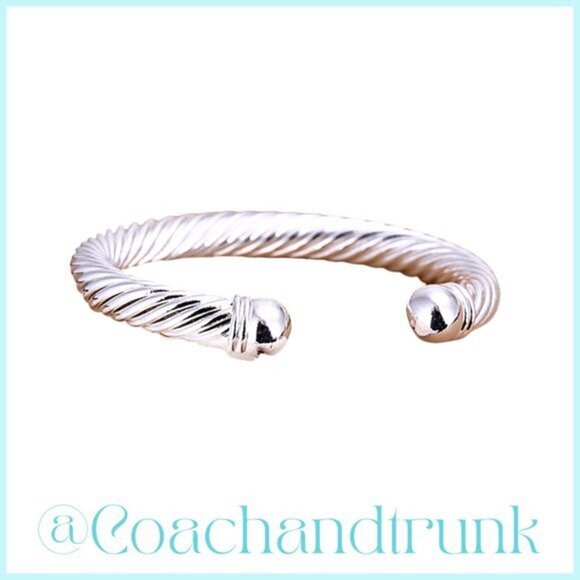 Twisted Silver Torque Bangle Cuff Bracelet Unisex NWT - Picture 2 of 4